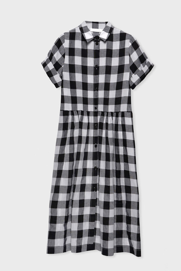 sukienka-biancalancia-z mieszanki lnu elegancka w kratę czarno biała butik luisa